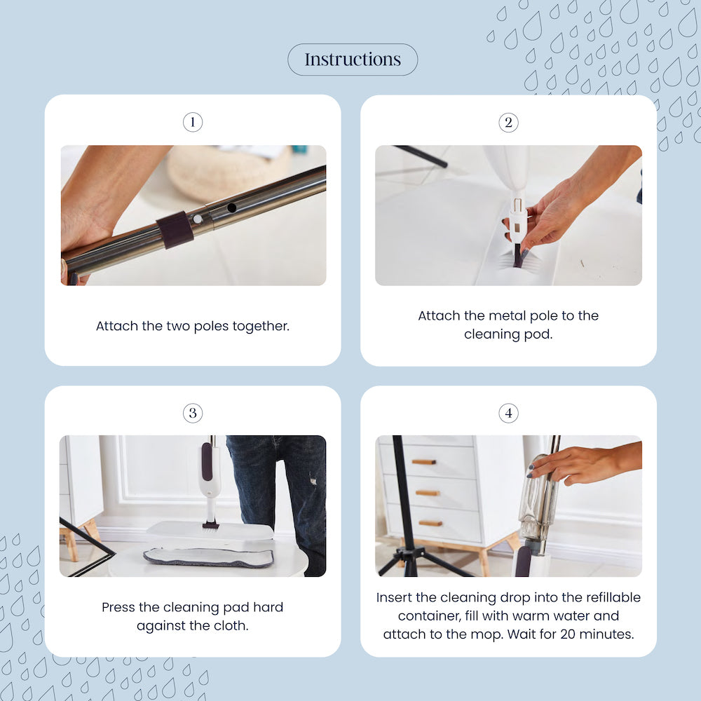 A graphic showing how to put the zero waste mop together when it first arrives