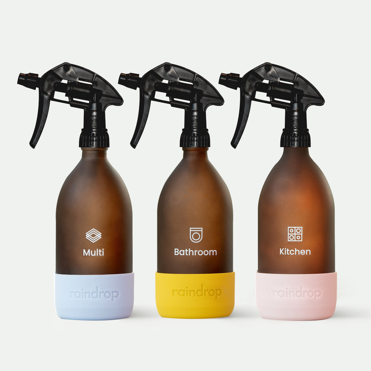 Plastic-free cleaning starter kit with amber glass bottles for kitchen, bathroom and home