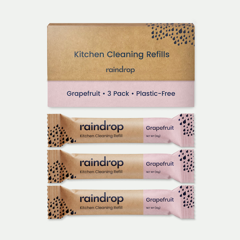 A pack of 3x 500ml plastic-free kitchen cleaning refills